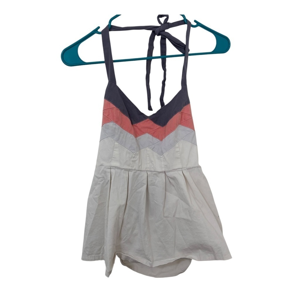 Anthropologie multi color zig zag print halter smock back top size 4